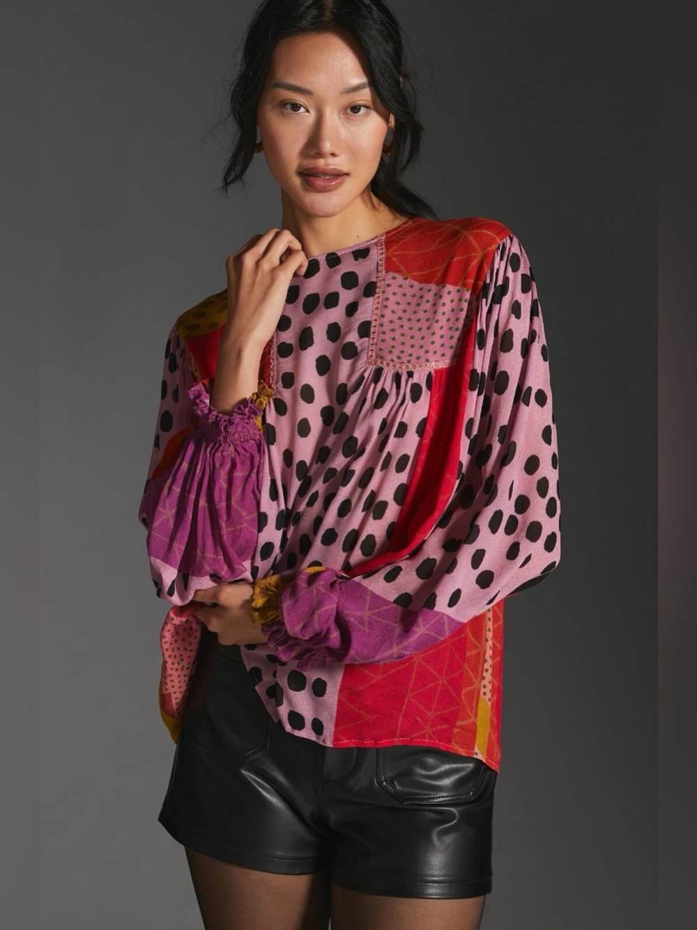 BL-NK LONDON x ANTHROPOLOGIE Miranda Peasant Blouse Eclectic Pink Black
